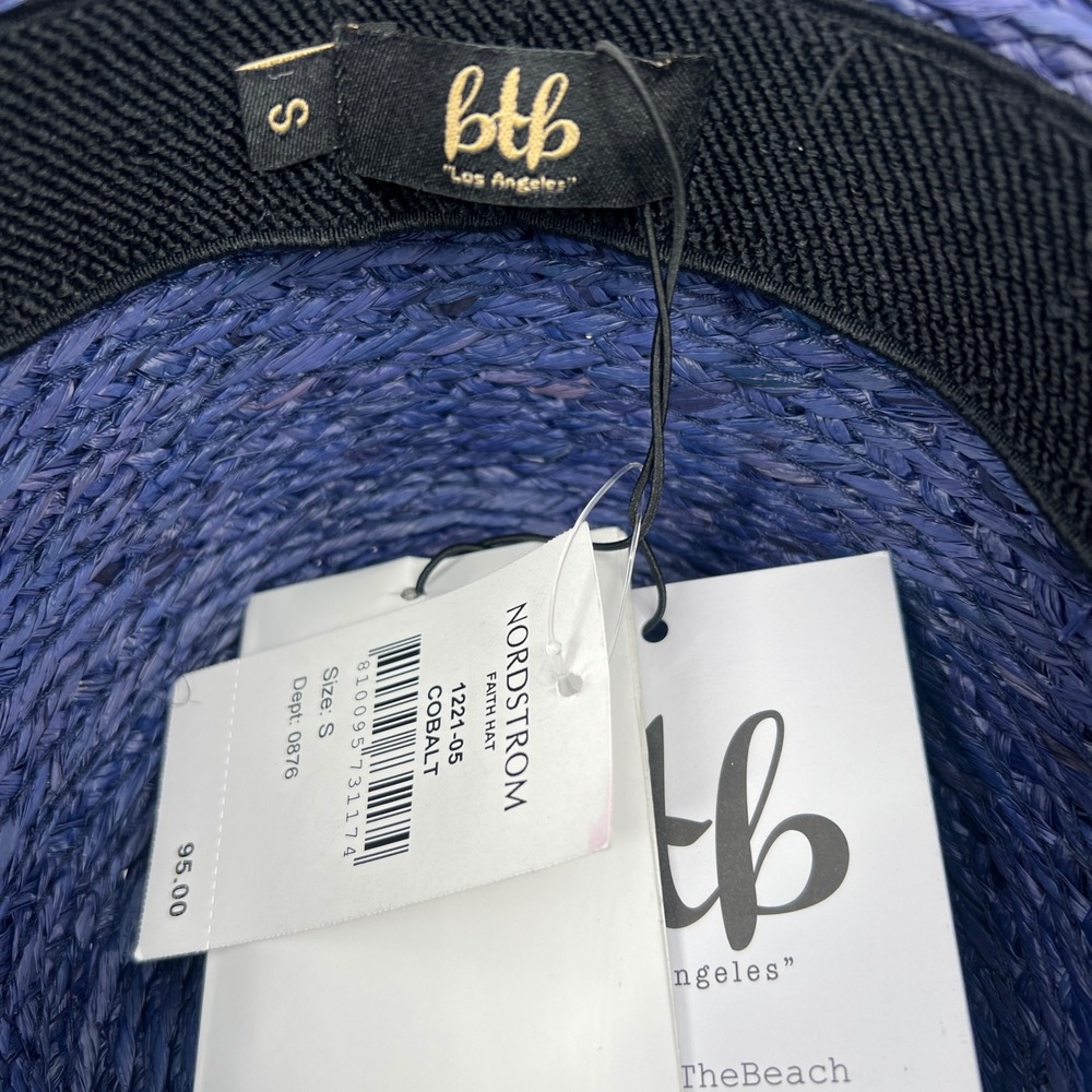 btb Los Angeles Faith Hat Womens S Cobalt NWT Raffia Straw Fedora Sun Summer - Picture 5 of 5